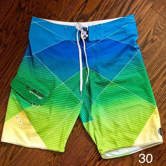 BILLABONG Mens Platinum Board Shorts Blue Green Yellow Sz 30